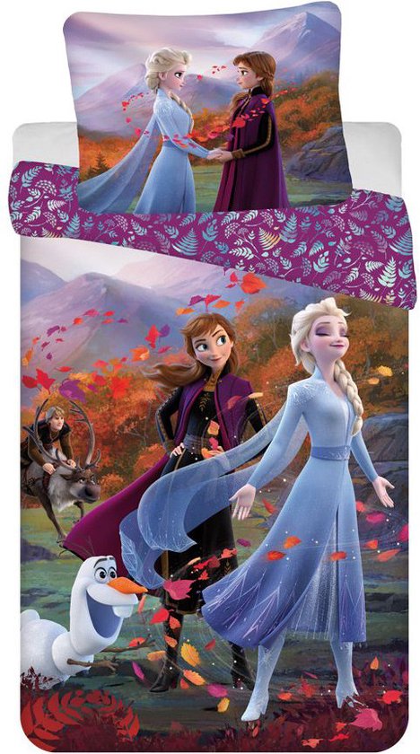 Frozen, Elsa & Anne & Olaf Herfst Bladeren - Dekbedovertrek - Eenpersoons - 140 x 200 cm - Katoen