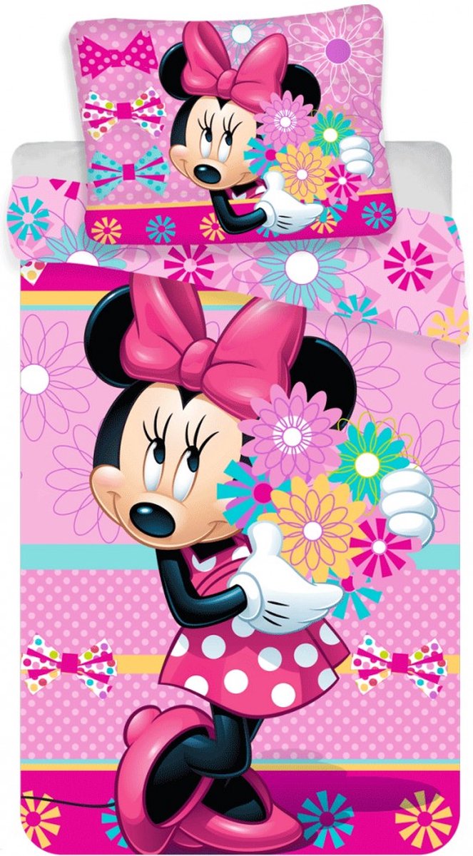 Minnie Mouse, Bloemen - Dekbedovertrek - Eenpersoons - 140 x 200 cm - Katoen