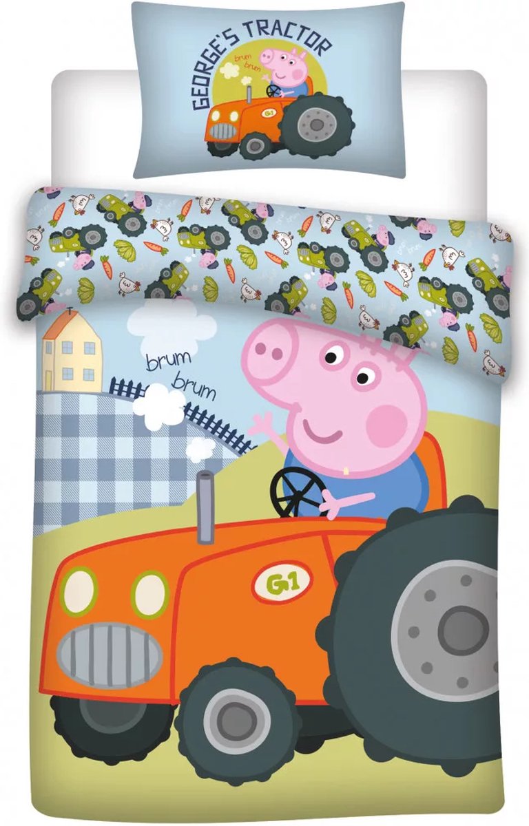 Peppa Pig Baby Dekbedovertrek Brum Brum - 100 x 135 cm + 40 x 60 cm